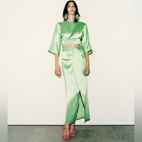 ZARA SATIN EFFECT MIDI SKIRT - Picture 5 of 7